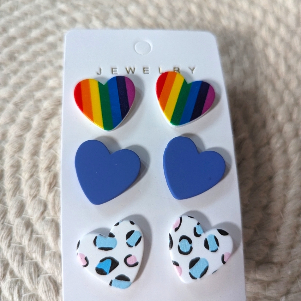 3 pairs Heart shaped stud earrings